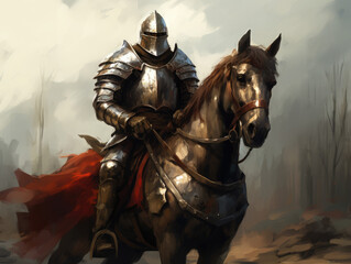 Fototapeta premium Knight in armor on horseback. Digital art.
