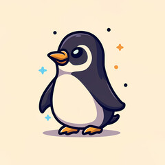 Stylish emblem of a vector playful penguin cartoon, animal nature icon isolated premium.