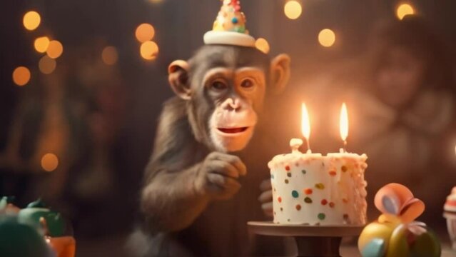 monkey's birthday event, a cute monkey, footage, 4k footage, videos, short video
