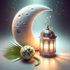 Bright shining Ramadan lantern isolated on bright background