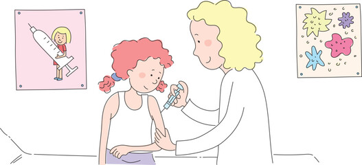 A doctor vaccinating a little girl.
