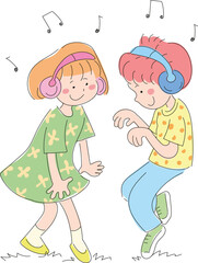 Dancing little girl and boy.