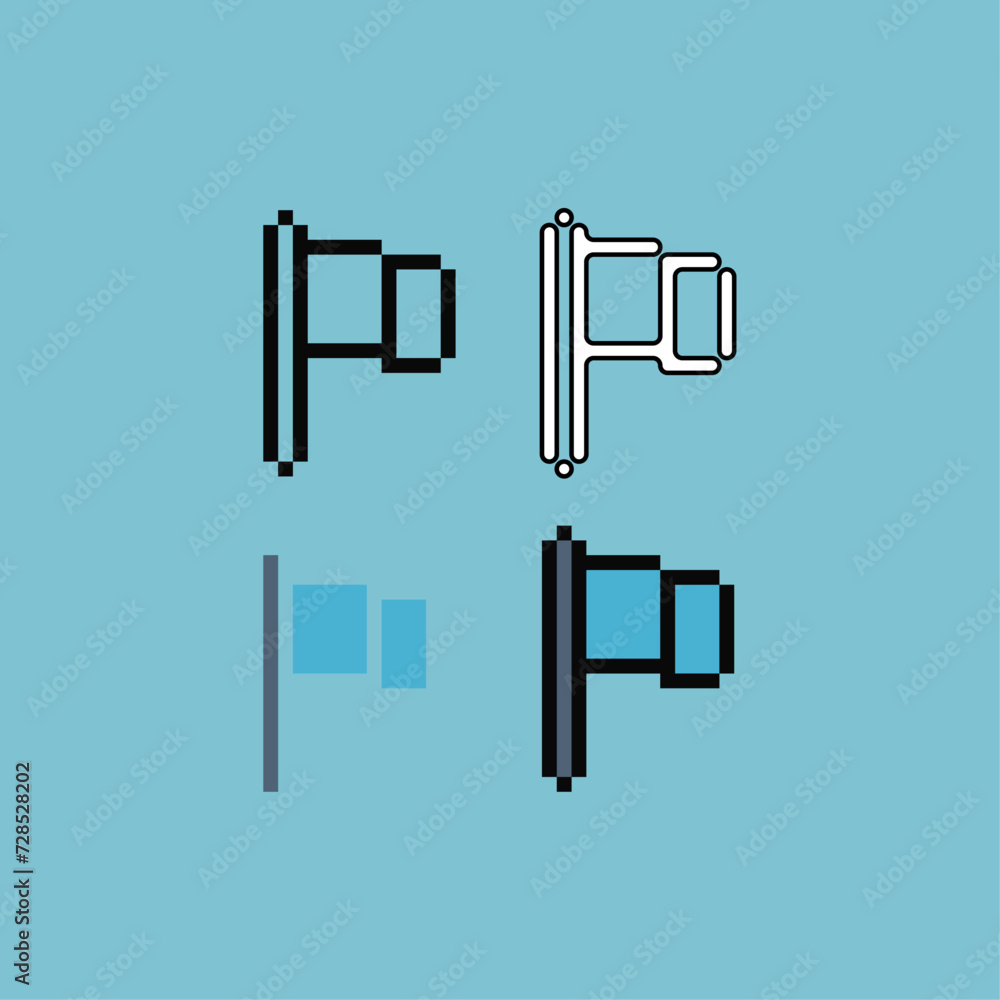 Poster pixel art outline sets icon of flag logo variation color.flat flag icon on pixelated style. 8bits il