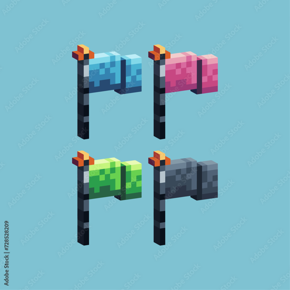Poster Isometric Pixel art 3d of flag icon for items asset. Flat flag icon on pixelated style.8bits perfect for game asset or design asset element for your game design asset.