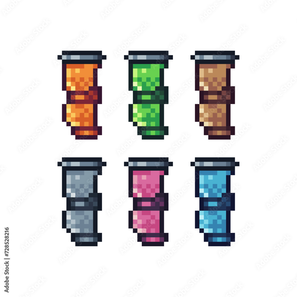 Aufkleber pixel art sets icon of hanging banner logo variation color. hang banner icon on pixelated style. 8bi
