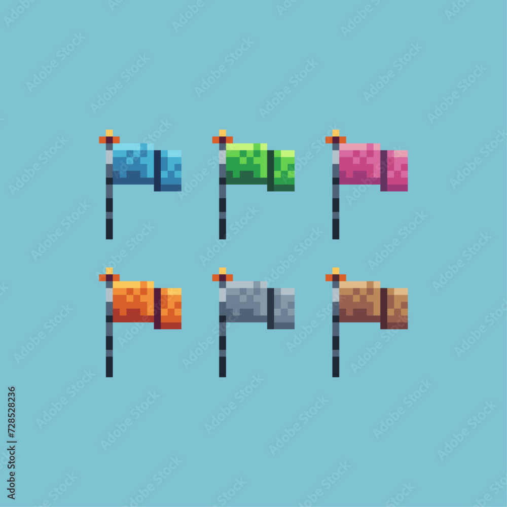Poster pixel art sets icon of flag logo variation color.flat flag icon on pixelated style. 8bits illustrati