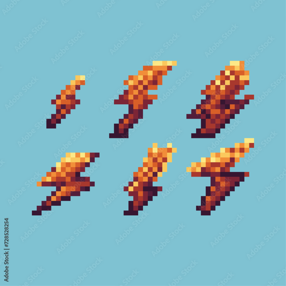 Poster pixel art sets icon of thunder logo variation color.collection thunder icon on pixelated style. 8bit