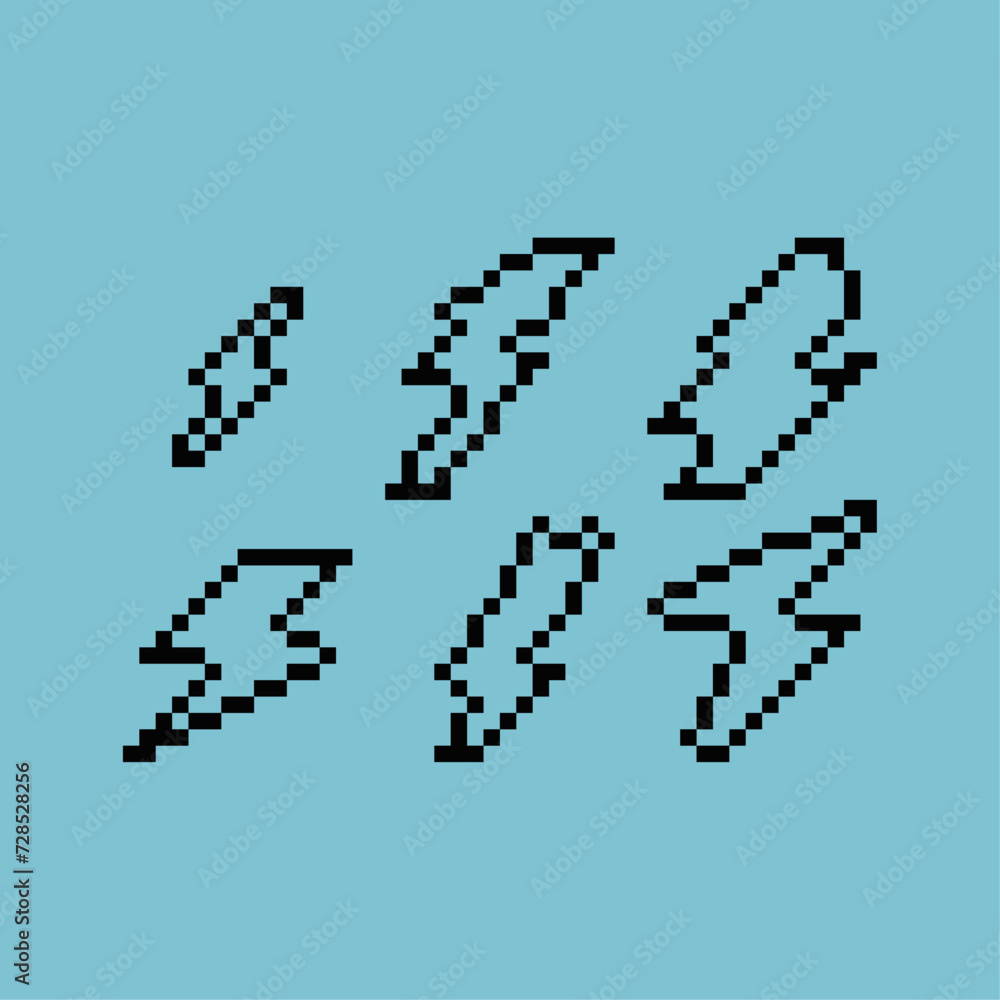 Poster pixel art outline sets icon of thunder logo variation color.collection thunder icon on pixelated sty