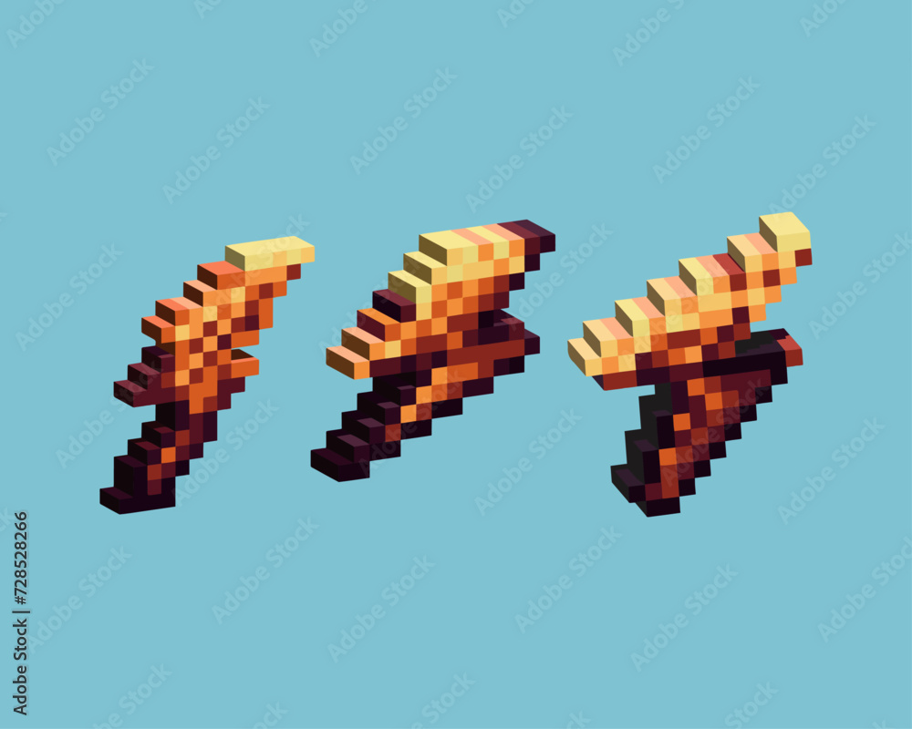 Fototapete isometric pixel art 3d of thunder collection icon for items asset. gold thunder icon on pixelated st