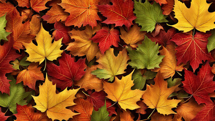 Naklejka na ściany i meble Colorful autumn maple leaves background, top view, flat lay.