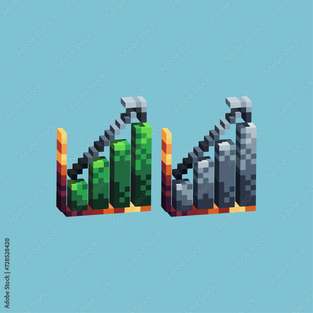 Fototapete isometric pixel art 3d of up rising graph money icon for items asset. finance graph icon on pixelate