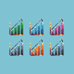 Pixel art sets icon of up rise graph logo variation color rising money icon on pixelated style. 8bits Illustration, perfect for design asset element your game ui. Simple pixel art icon asset.