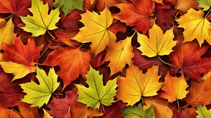 Naklejka na ściany i meble Colorful autumn maple leaves background, top view, flat lay.