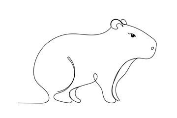 Line Art Capibara Logo Sketch Silhouette. Doodle One Continuous Editable Outline Vector Illustration. Cute  Animal Mascot Symbol Contour Design