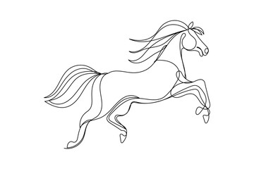Line Horse Symbol Silhouette. Doodle Outline One Line Art Horse Animal Mascot Black Curve Icon. Vector Monoline Horse Head Illustration.