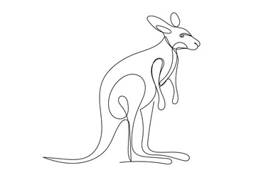 Line Art Kangaroo Animal Sketch. One Continuous Editable Outline Doodle kangaroo Icon Isolate On White background.