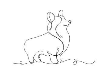 Cute Adorable Corgi Dog Pet Animal Symbol Silhouette Portrait One Continuous Editable Curve Doodle Line Art Drawn Portrait Isolated On White Background