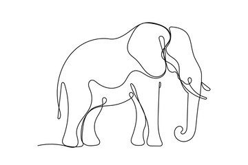 Fototapeta premium Line Elephant Symbol Silhouette, Doodle Outline One Line Art Elephant Animal Mascot Black Curve Icon. Vector Monoline Safari Animal Elephant Illustration. 