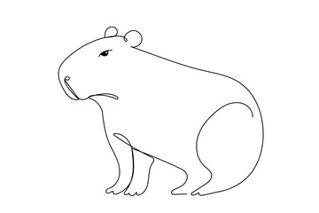 Line Art Capibara Logo Sketch Silhouette. Doodle One Continuous Editable Outline Vector Illustration. Cute  Animal Mascot Symbol Contour Design