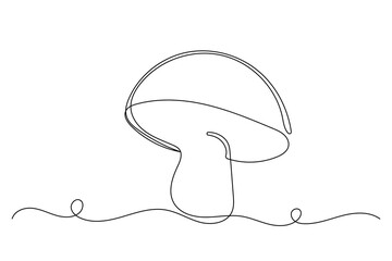 One Line Mushroom Outline Continuous Drawn Isolated On White Background. Abstract Mushroom Silhouette Outline Doodle Contour Illustration.  Editable Curve Line Symbol Icon	