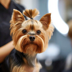 dog before a haircut in a grooming salon, ai technology