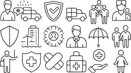 health insurance coverage thin line icon set vector collection.