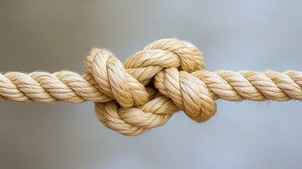 Reef knot or square knot, made of beige durable rope.