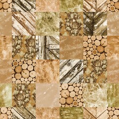 Seamless pattern in mosaic style. Digital image with hand-painted texture. Mixed media endless motif for decor and design.