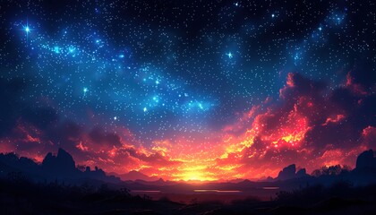 Pixelated Starry Night Sky - Mesmerizing Celestial Art, Digital Stardust, Space Background