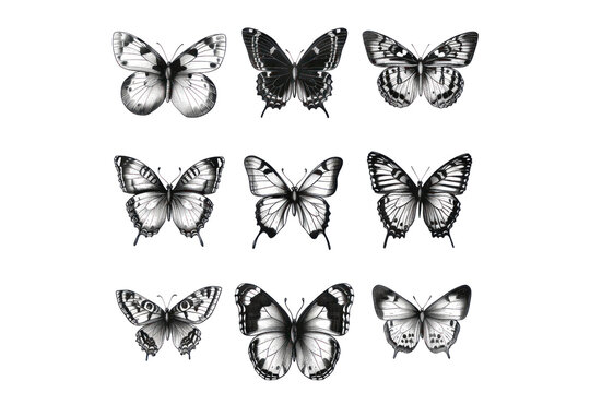 Silver butterflies set of tattoos and stickers. Butterflies