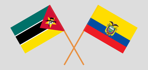 Crossed flags of Mozambique and Ecuador. Official colors. Correct proportion