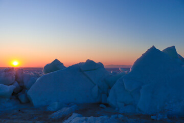 Ice ridges on the sea. Big ice.