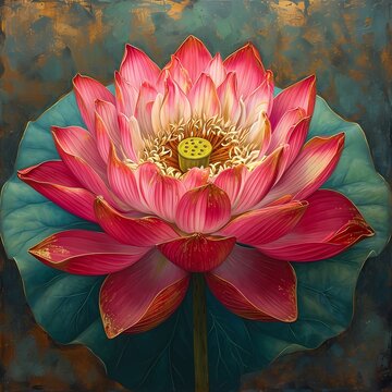 pink lotus flower painting style in high detailed , beautiful art work for wall art , background and wallpaper