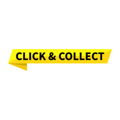 Click And Collect Text In Yellow Ribbon Rectangle Shape For Promotion Business Marketing Social Media Information Announcement
