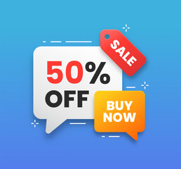 Discount label banner shape tags. Special offer speech bubbles. Promotion banner with 50 percent discount offer. Sale coupon price tag icon sticker message