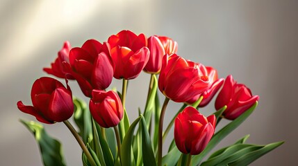Red tulips, white background. Generative AI