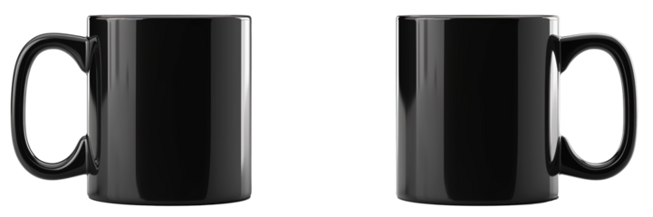 Customizable Black Ceramic Coffee Mug Mockup, 11 oz - Ideal for Sublimation & Print-On-Demand Services, Featuring Multiple Views