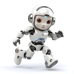 humanoid robot toy run isolated on white background