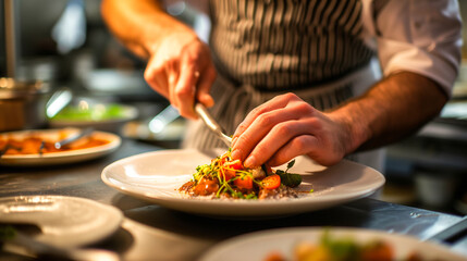 A close-up of the hands of a chef passionately preparing a meal