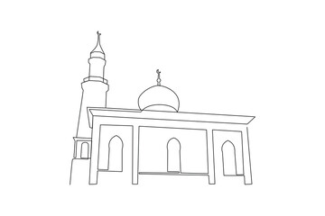 Continuous one line drawing Kabaah alharam and mosque concept. Doodle vector illustration.