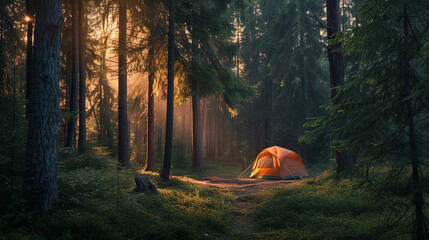 Tent in forest. 