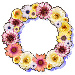 Obraz premium 華やかな色とりどりの花で作ったボタニカルリース