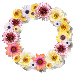 Obraz premium 華やかな色とりどりの花で作ったボタニカルリース