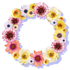 華やかな色とりどりの花で作ったボタニカルリース