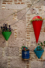 Flower pots hanging on a wall