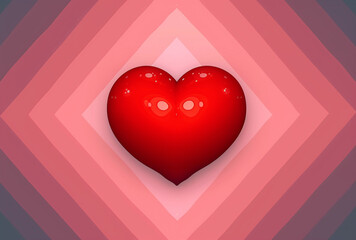3D glossy red heart on pink diamond pattern background, symbolizing love and Valentine's Day.