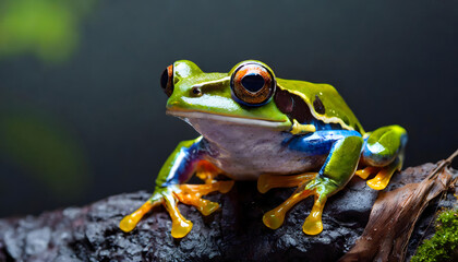 Fototapeta premium Cute colorful little frog in nature