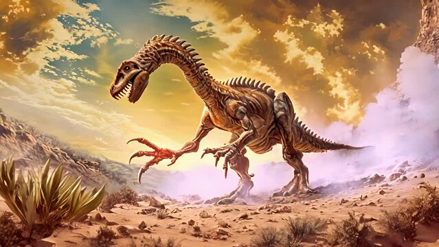 The unusual fossil of a Deinocheirus nicknamed the terrible hands dinosaur due to its forearms and threefingered hands.