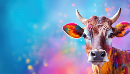 Cow in paint on bright background , happy holi indian concept - Powered by Adobe