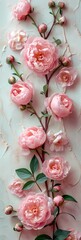 Long verticals pink peonies  flowers painting style 